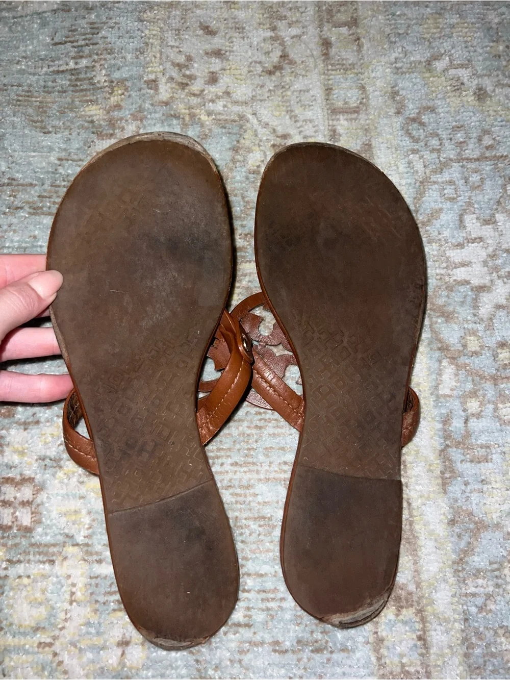 Tory Burch Brown Leather Miller Logo Thong Sandals